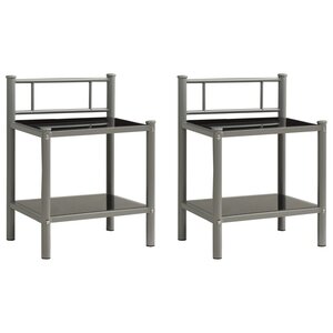 vidaXL Tables de chevet 2 Pièces Gris et noir Métal et verre