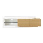 Meuble TV contemporain 2 portes + LED - Contemporain - Décor chene et blanc brillant - L 150 x P 45 x H 40 cm - VIRGOS