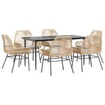 vidaXL Ensemble à manger jardin coussins 7Pièces marron poly rotin verre