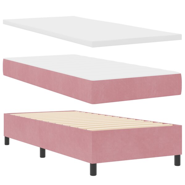 vidaXL Lit à Ressorts avec Matelas & Banc Rose 90x200 cm Velours