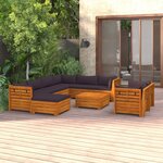 vidaXL Salon de jardin 10 Pièces avec coussins Bois d'acacia solide