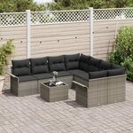 vidaXL Ensemble de canapé de jardin avec coussin 9 Pièces Gris polyrotin