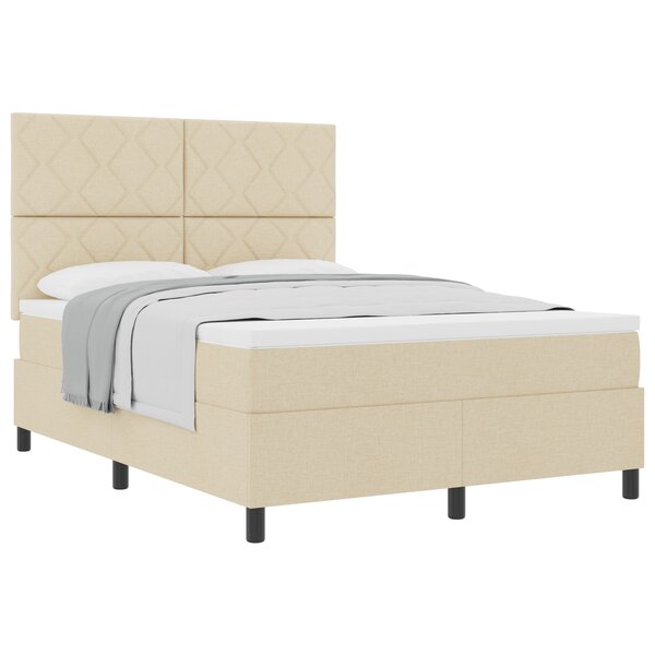 vidaXL Lit à ressort avec matelas crème 140x200 cm tissu