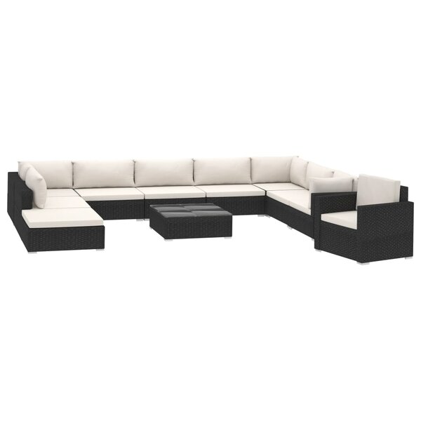vidaXL Salon de jardin 11 Pièces avec coussins Résine tressée Noir