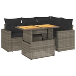 vidaXL Salon de jardin 5 Pièces avec coussins gris résine tressée