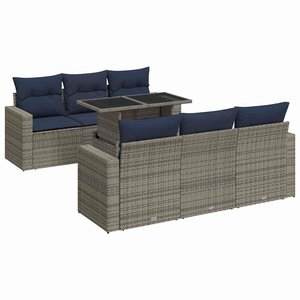 vidaXL Salon de jardin avec coussins 7 Pièces gris résine tressée acacia