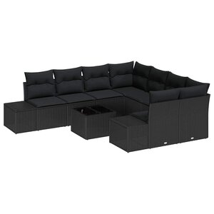 vidaXL Ensemble de canapé de jardin avec coussin 9 Pièces Noir polyrotin