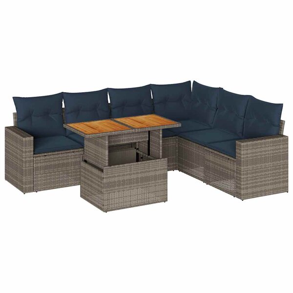 vidaXL Salon de jardin avec coussins 7 Pièces gris résine tressée