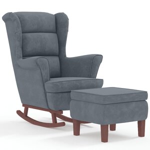 vidaXL Fauteuil à bascule à oreilles en velours gris foncé bois massif