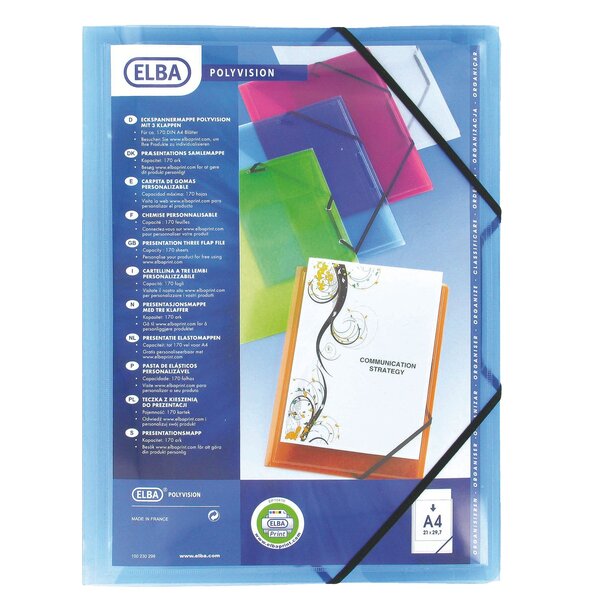 Chemises 3 rabats translucides personnalisables oxford bleu - lot de 12