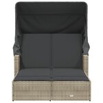 vidaXL Chaise longue double avec auvent et coussins gris clair rotin