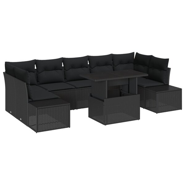 vidaXL Ensemble de Canapé de Jardin 8 Pièces avec Coussins Noir en Rattan Synthétique