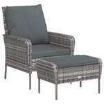 vidaXL Chaise de jardin avec tabouret gris résine tressée