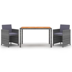 vidaXL Ensemble à manger de jardin coussins 3Pièces Résine tressée Gris