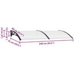 vidaXL Auvent de porte Noir et transparent 240x75 cm PC