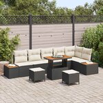 vidaXL Ensemble de canapé de jardin avec coussin 9 Pièces Noir et Crème