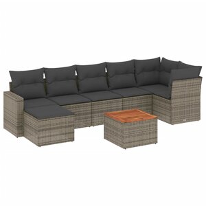 vidaXL Salon de jardin 8 Pièces avec coussins gris résine tressée
