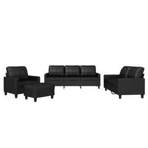 vidaXL Ensemble de canapés 4 Pièces avec coussins Noir Similicuir