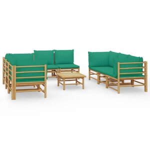 vidaXL Salon de jardin 9 Pièces avec coussins vert bambou