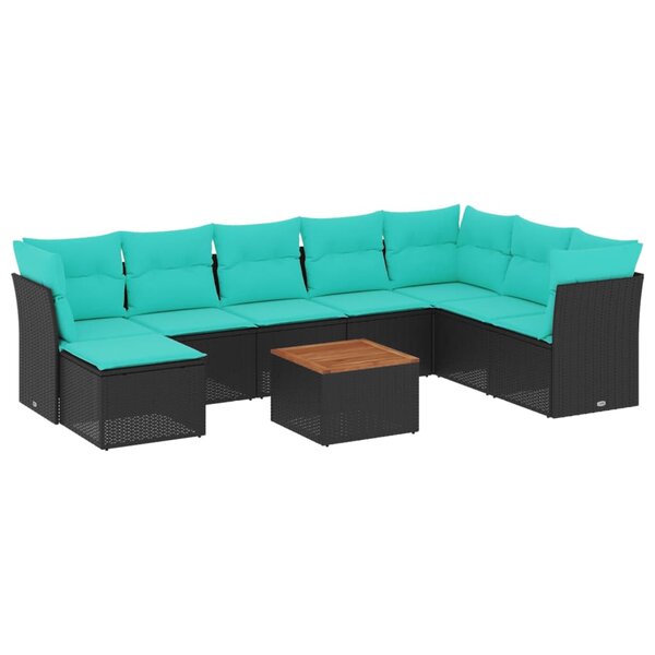 vidaXL Salon de jardin 9 Pièces avec coussins noir résine tressée