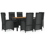 vidaXL Ensemble à manger de jardin coussins 7Pièces Noir Résine tressée