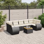 vidaXL Salon de jardin 8 Pièces avec coussins noir résine tressée