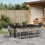 vidaXL Ensemble de salle à manger de jardin 9 pièces avec coussins en poly rotin gris clair