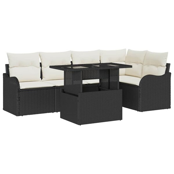 vidaXL Ensemble de canapé de jardin avec coussin 6 Pièces Noir Poly rotin
