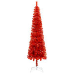 vidaXL Arbre de Noël mince pré-éclairé et boules rouge 180 cm