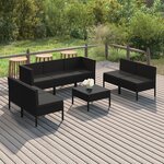 vidaXL Salon de jardin 8 Pièces avec coussins Résine tressée Noir