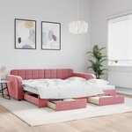 vidaXL Lit de jour avec gigogne et tiroirs rose 100x200 cm velours