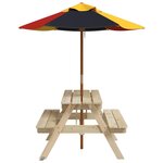 vidaXL Table de pique-nique pour 4 enfants avec parasol bois de sapin