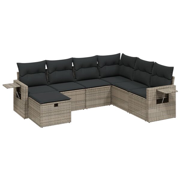 vidaXL Salon de jardin avec coussins 7 Pièces gris résine tressée