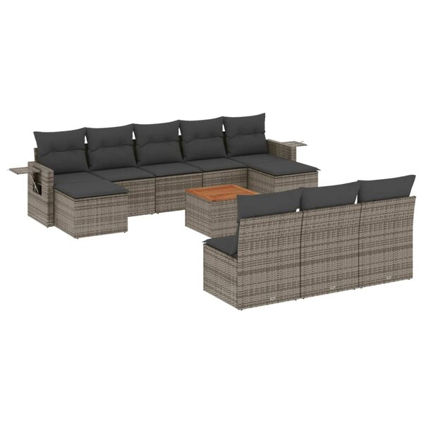 vidaXL Salon de jardin 11 Pièces avec coussins gris résine tressée