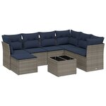 vidaXL Salon de jardin 8 Pièces avec coussins gris résine tressée