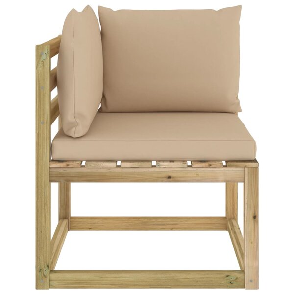 vidaXL Canapé d'angle de jardin avec coussins Bois imprégné de vert