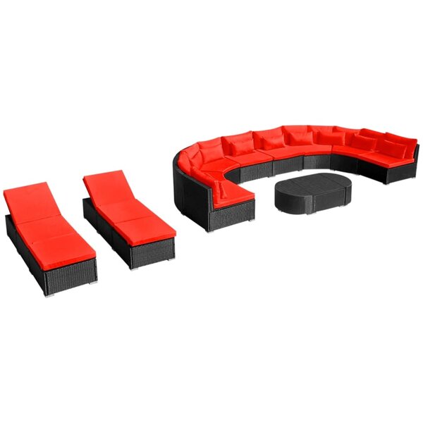 vidaXL Salon de jardin 13 Pièces avec coussins Résine tressée Rouge