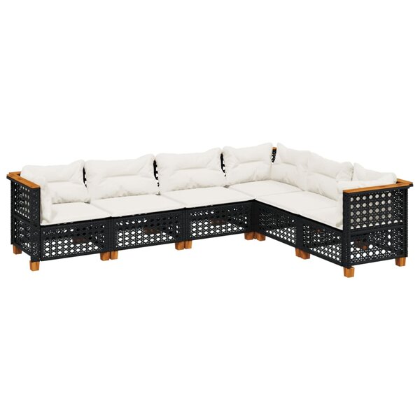 vidaXL Salon de jardin 6 Pièces avec coussins noir résine tressée