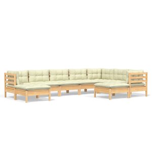 Salon de jardin meuble d'extérieur ensemble de mobilier 9 pièces avec coussins crème bois de pin solide 02_0017976