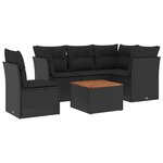 vidaXL Salon de jardin 6 Pièces avec coussins noir résine tressée