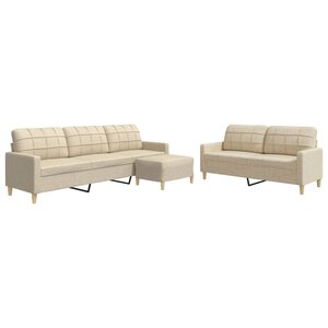 vidaXL Ensemble de canapés 3 Pièces avec repose-pied crème tissu