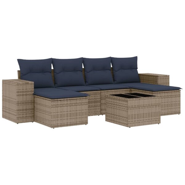 vidaXL Salon de jardin 7 Pièces avec coussins gris résine tressée