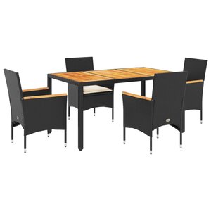 vidaXL Ensemble à manger de jardin et coussins 5 Pièces noir rotin acacia