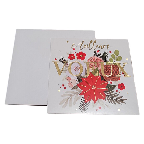 Carte De Voeux - 3 Cartes Meilleurs Voeux Fleurs de Noel Décor Brillant