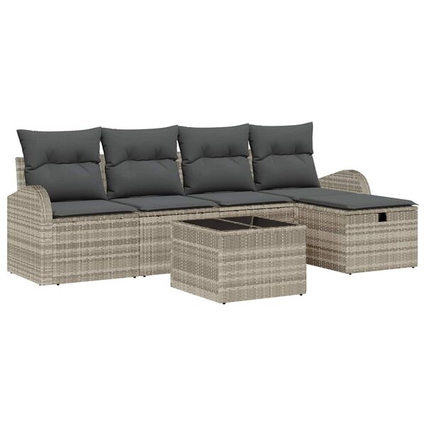 vidaXL Ensemble de canapé de jardin 6 Pièces Gris clair Poly rotin