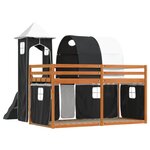 vidaXL Lit superposé avec toboggan et rideaux blanc et noir 90x200 cm