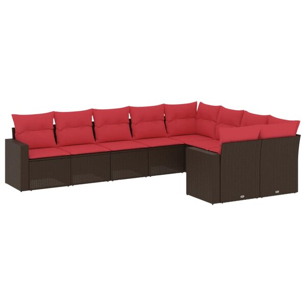 vidaXL Salon de jardin avec coussins 9 Pièces marron résine tressée