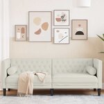 vidaXL Canapé Chesterfield avec traversins 3 places crème velours