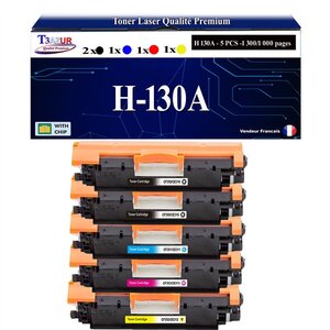 T3AZUR - 5x Toners compatibles avec CF350A CF351A CF352A CF353A 130A pour HP LaserJet Pro MFP M176n M177fw