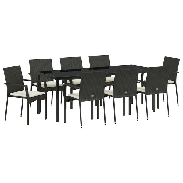 vidaXL Ensemble de salle à manger pour jardin 9 Pièces Noir Poly rotin